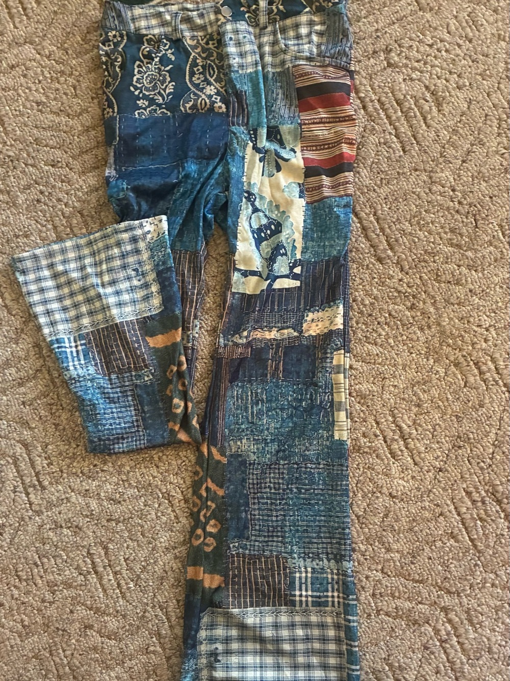 NWOT Multi Color Patchwork Pattern Wide-Leg Pants - Picture 3 of 4